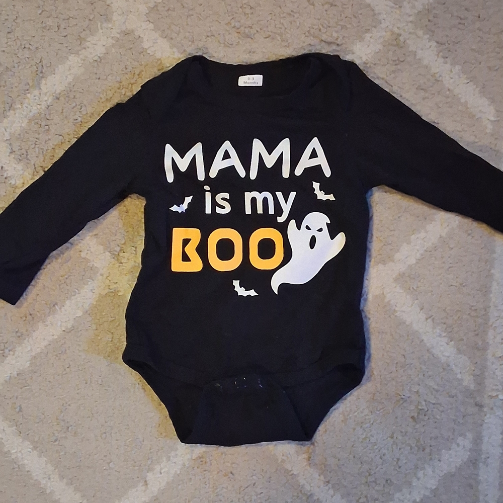 Amazon Black Long-Sleeve Baby One-Piece with Orange and White Halloween Print